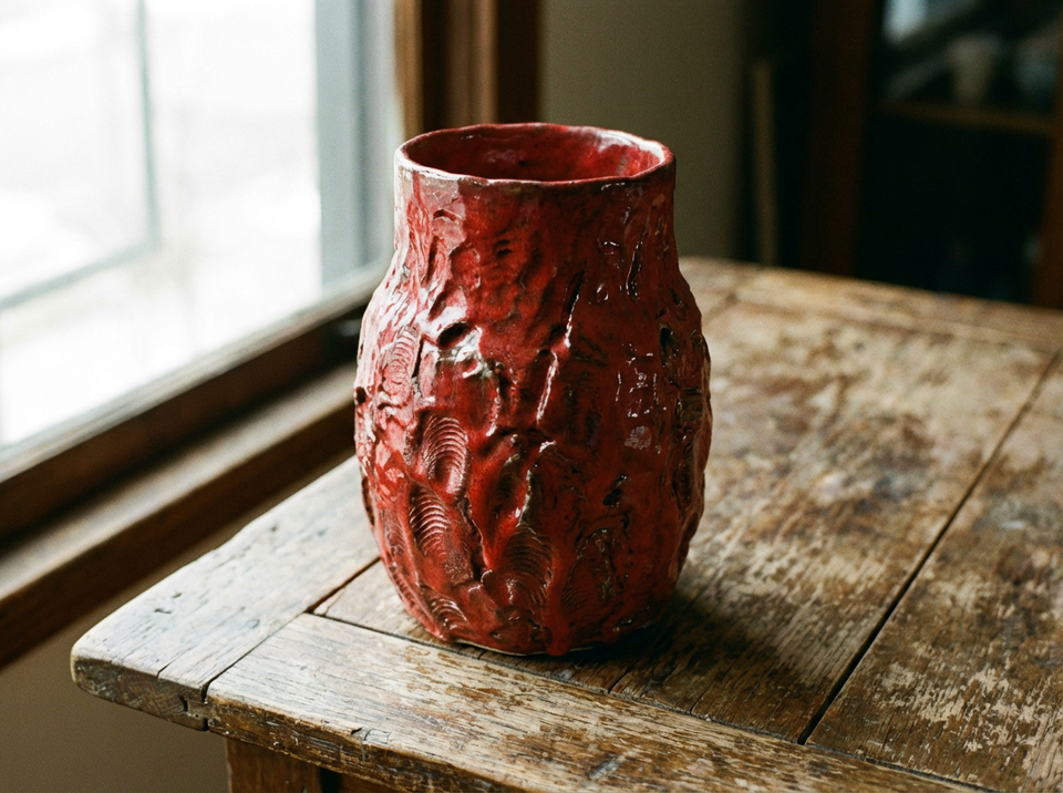 Röd Handgjord Vas